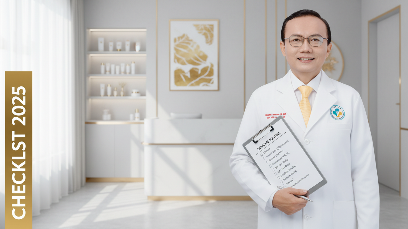 B&aacute;c sĩ da liễu tư vấn checklist chọn kem dưỡng ẩm cho da mụn chuẩn y khoa tại ph&ograve;ng kh&aacute;m Anh Mỹ Clinic.