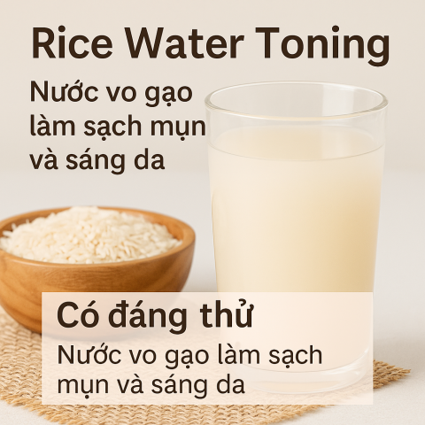 Nước vo gạo l&agrave;m sạch mụn v&agrave; s&aacute;ng da tự nhi&ecirc;n, ảnh minh họa ly nước gạo v&agrave; b&aacute;t gạo th&ocirc;.