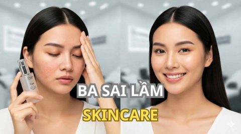So sánh làn da bị kích ứng đỏ rát do dùng BHA Retinol sai cách và làn da khỏe mạnh sạch mụn sau khi khắc phục – Anh Mỹ Clinic.